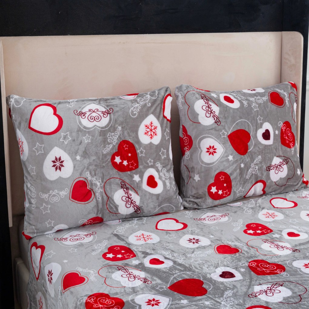 Lenjerie cocolino CHRISTMAS HEART gri Dimensiune lenjerie de pat: 2 buc 70 x 90 cm | 200 x 220 cm