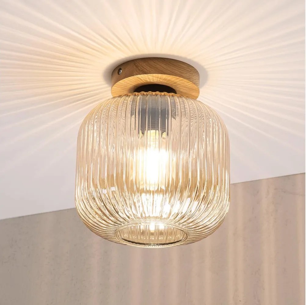 Plafonieră MILOU WOOD 1xE27/15W/230V stejar/bej fumuriu Ø 20 cm