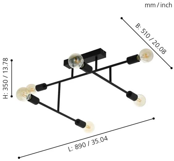 Eglo 98034 - Lustră aplicată BELSIANA 6xE27/40W/230V negru