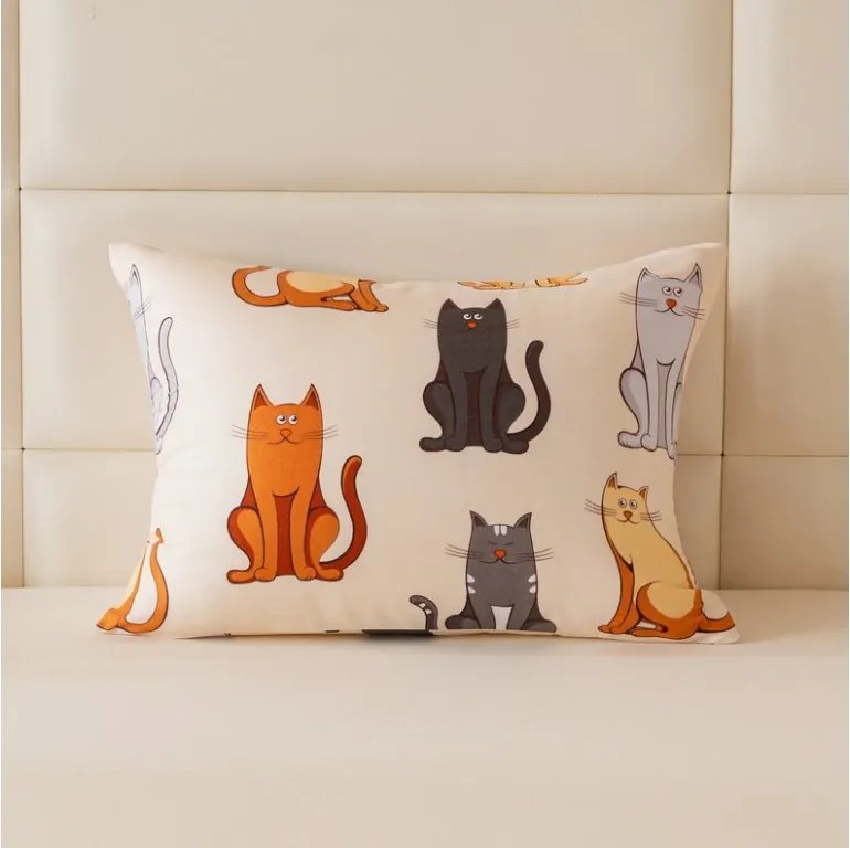 Fața de perna din flanel COLORED CATS 50x70 cm, crem