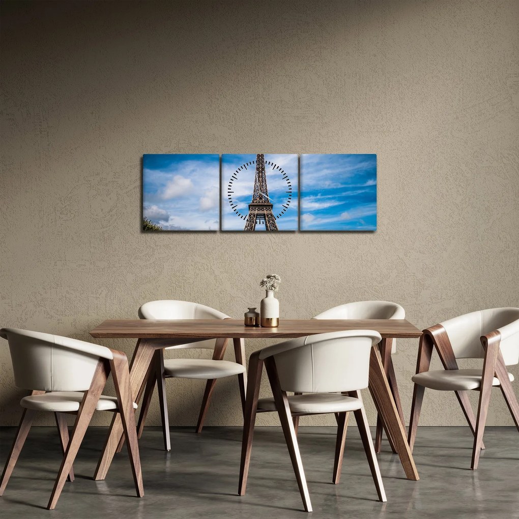Tablou - Turnul Eiffel (cu ceas) (90x30 cm)