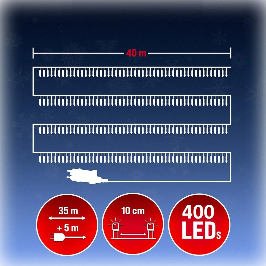 Monzana Șir luminos de Crăciun SIMPLE, 40m, alb rece