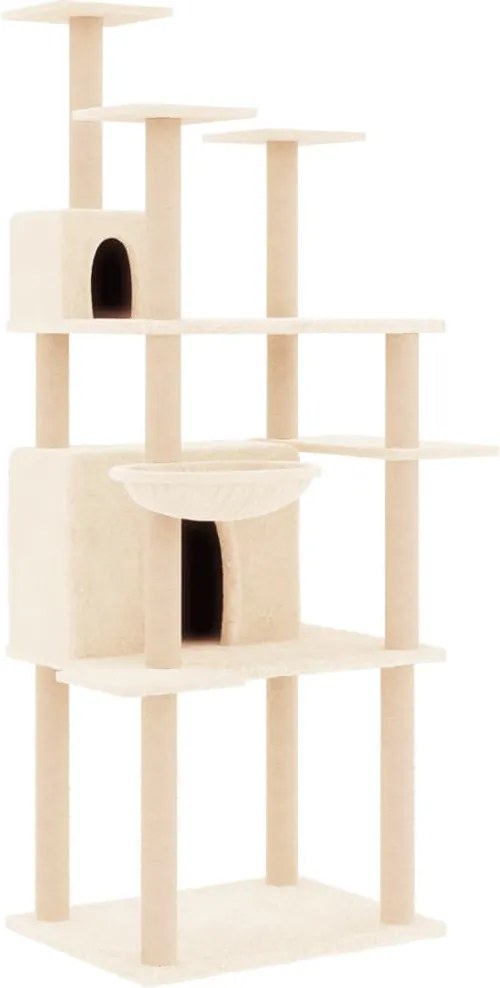 vidaXL Ansamblu de pisici cu stâlpi din funie de sisal, crem, 166 cm