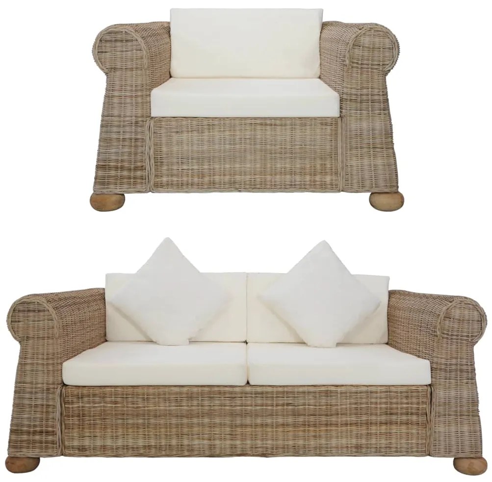 vidaXL Set de canapele cu perne, 2 piese, ratan natural