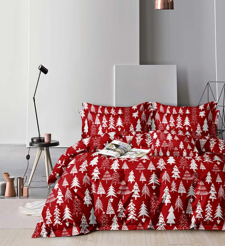 Lenjeria de pat din microfibra CHRISTMAS TREES rosu Dimensiunile lenjeriei: 2 buc 70 x 90 cm | 200 x 220 cm