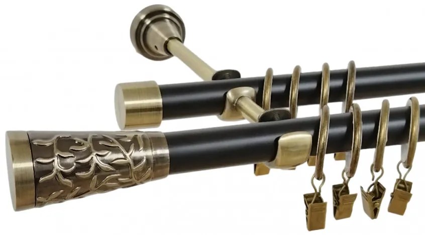 Galerie dubla duo SEVILLA 19/19 mm negru aur antic (Alege marime: 320 cm)