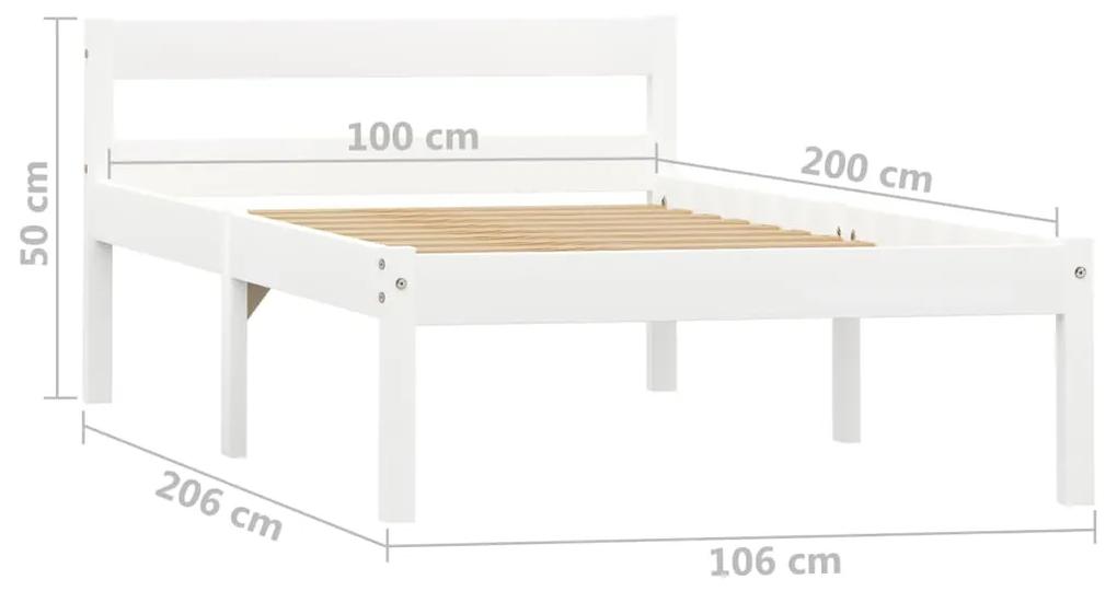 Cadru de pat, alb, 100 x 200 cm, lemn masiv de pin Alb, 100 x 200 cm
