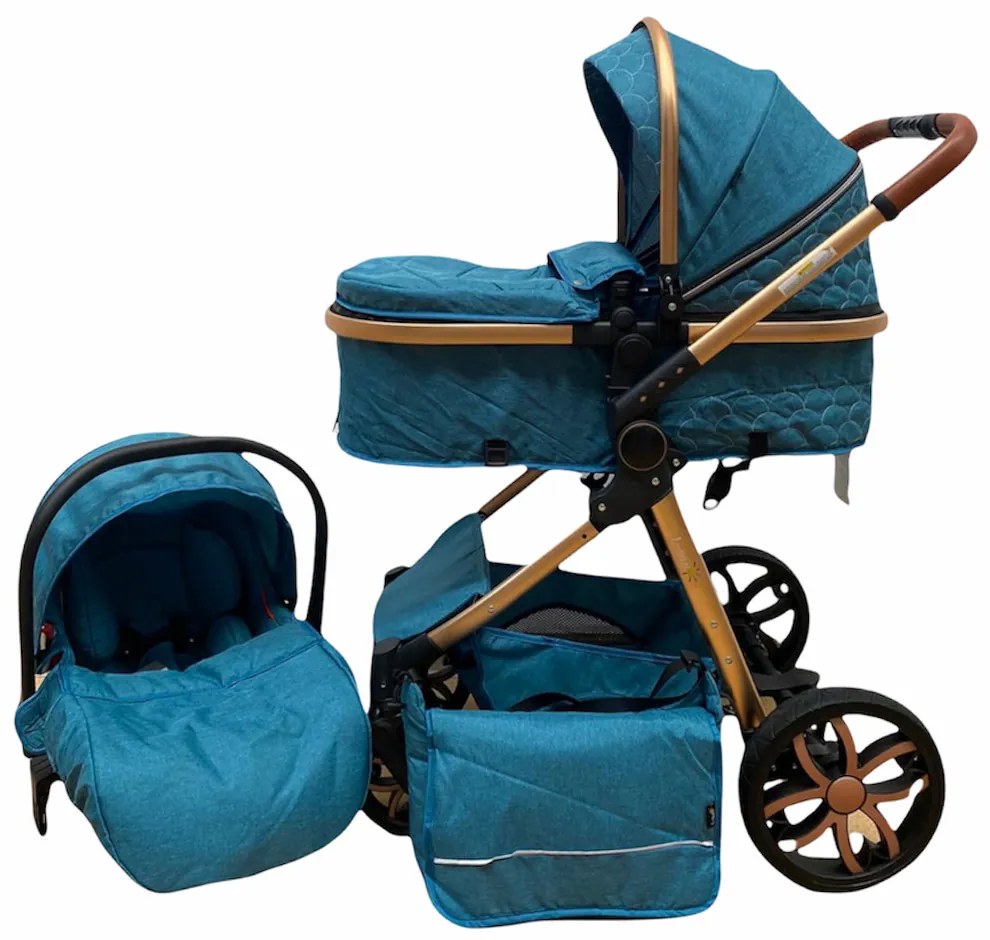 Carucior 3 in 1 transformabil in mod sport cu landou si geanta, 0-36 luni, Turcoaz - CPC-12-turcoaz