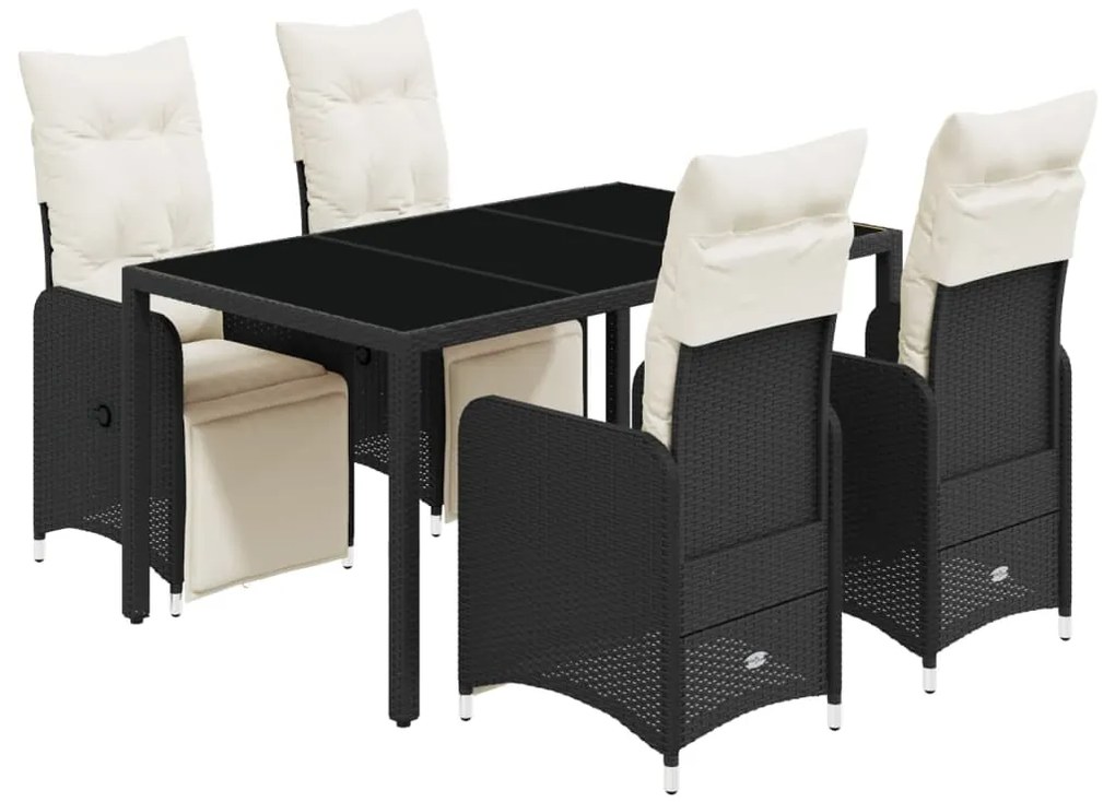 3277137 vidaXL Set bistro de grădină cu perne, 5 piese, negru, poliratan