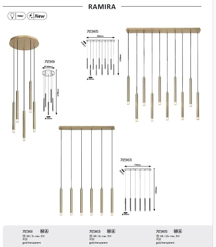 Lustra suspendata stil minimalist Ramira 10L aurie