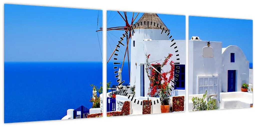 Tablou - Casă mică în Grecia (cu ceas) (90x30 cm)