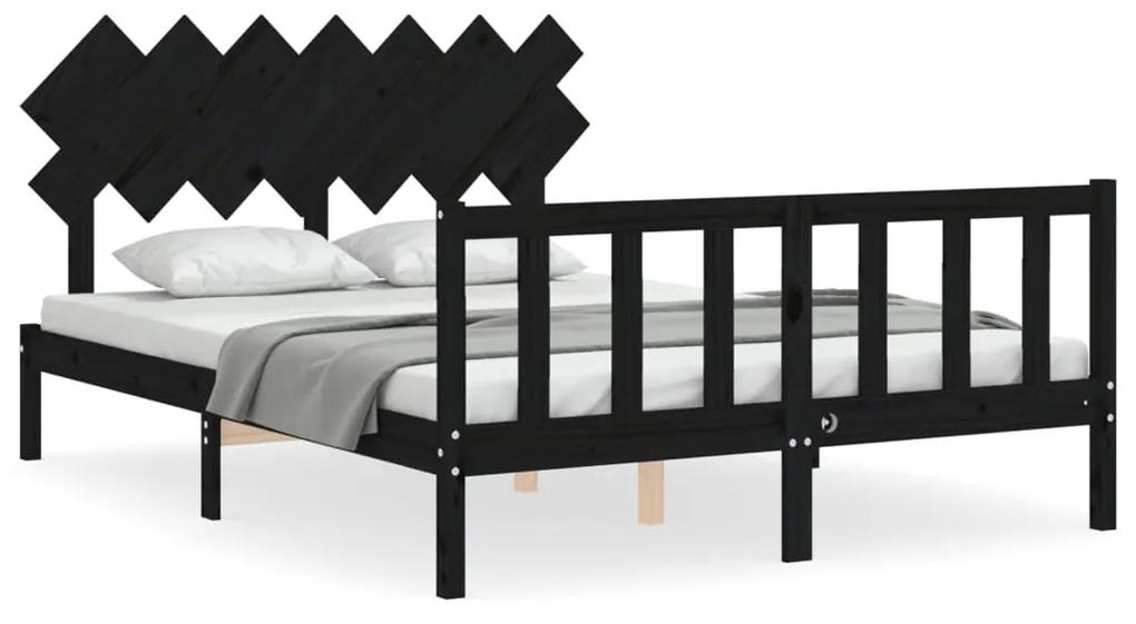 3193450 vidaXL Cadru de pat cu tăblie, negru, 140x190 cm, lemn masiv
