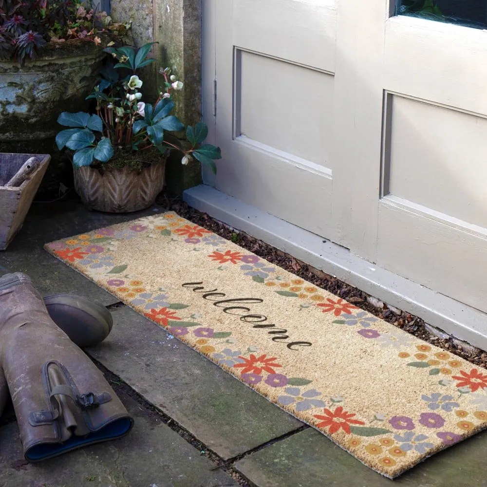 Covoraș de intrare din fibre de nucă de cocos 40x120 cm Welcome Floral – Artsy Doormats