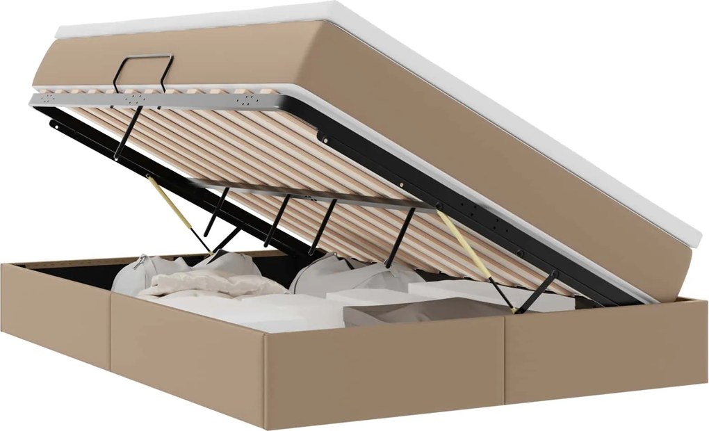 vidaXL Pat cu saltea și spațiu de depozitare Cappuccino 140 x 190 cm