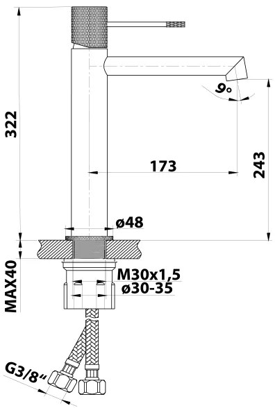 Sapho - Baterie pentru lavoar SOLARIS, 32 cm, negru mat