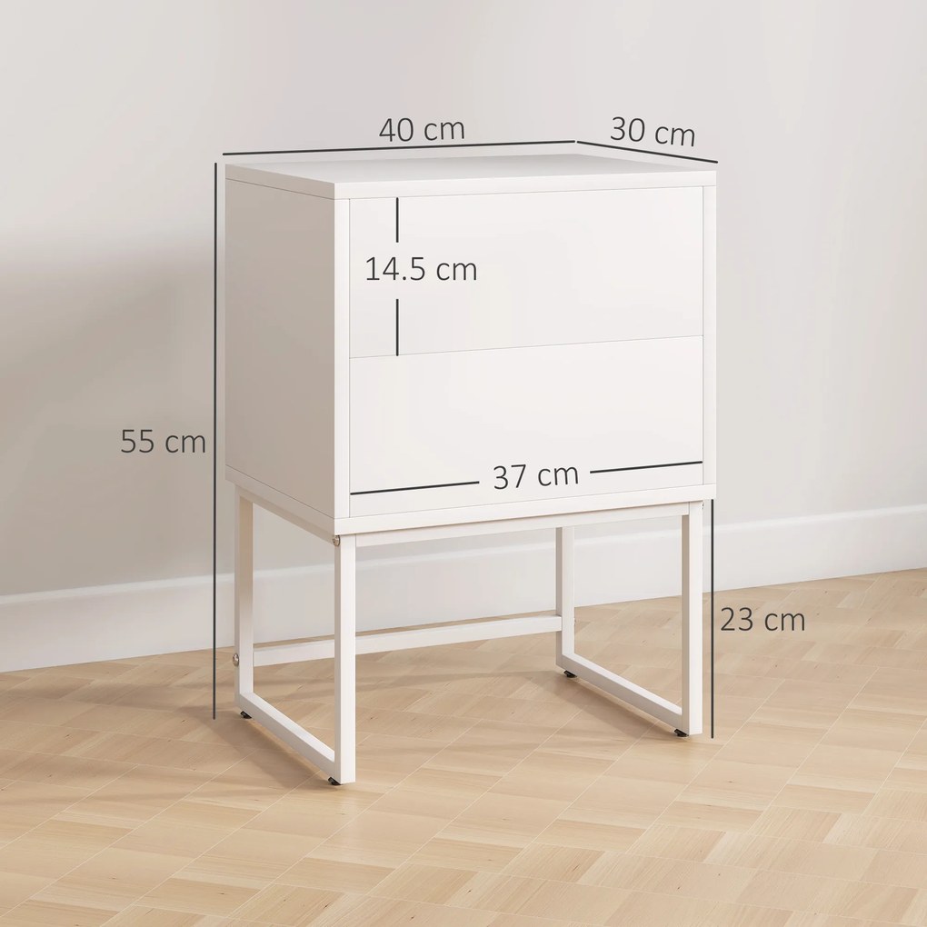 HOMCOM Noptieră Modernă cu 2 Sertare cu Deschidere prin Apăsare 40x30x50cm Alb | Aosom Romania