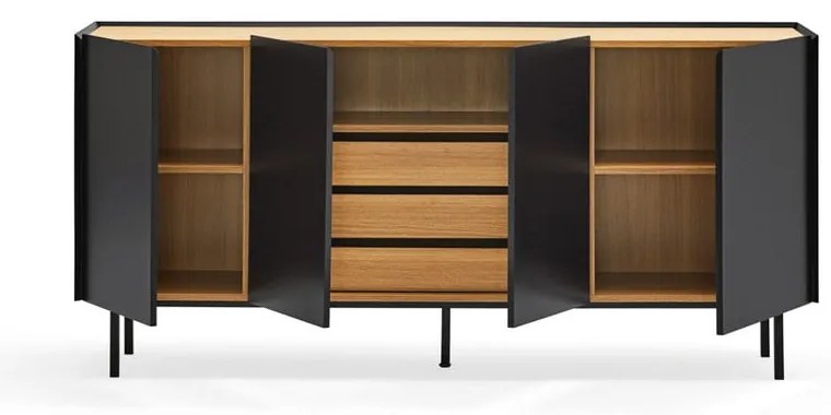 Comodă neagră joasă cu aspect de lemn de stejar 165x78 cm Arista – Teulat