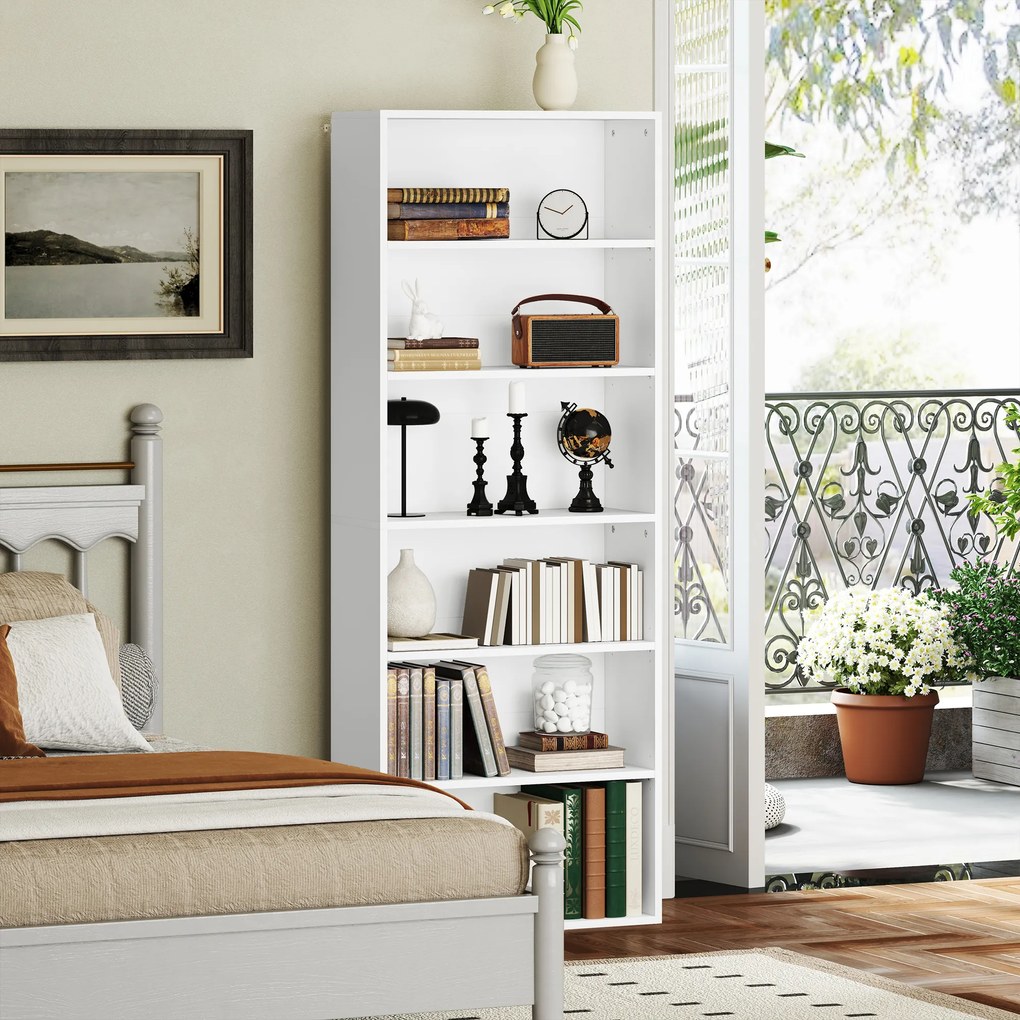 HOMCOM Bibliotecă raft de depozitare 6 niveluri cu polițe reglabile pentru living, dormitor, birou, 60x24x158,5cm, alb | Aosom Romania