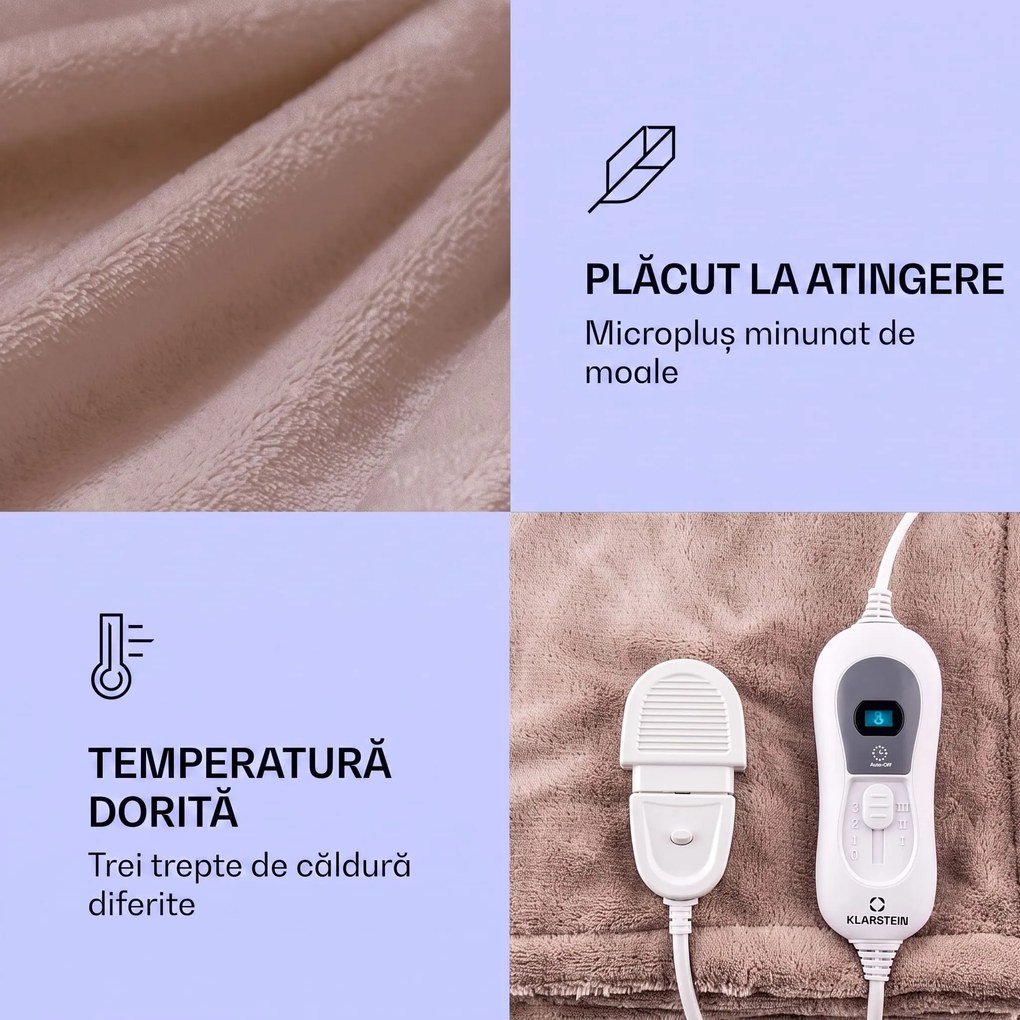 Klarstein Pătură electrică Dr. Watson XL 120 W, 3 trepte, 180 x 130 cm, cu panou de control