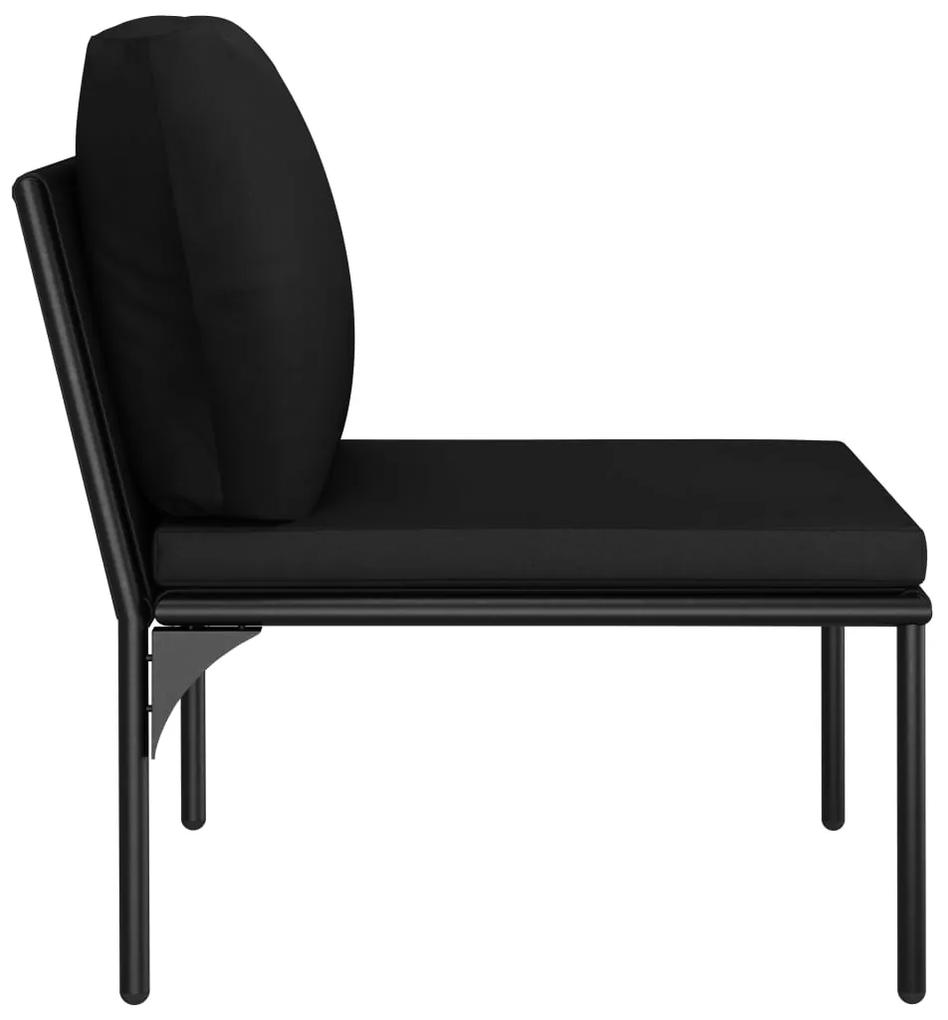 Set mobilier de gradina cu perne, 6 piese, negru, PVC colt + 4x mijloc + masa, 1