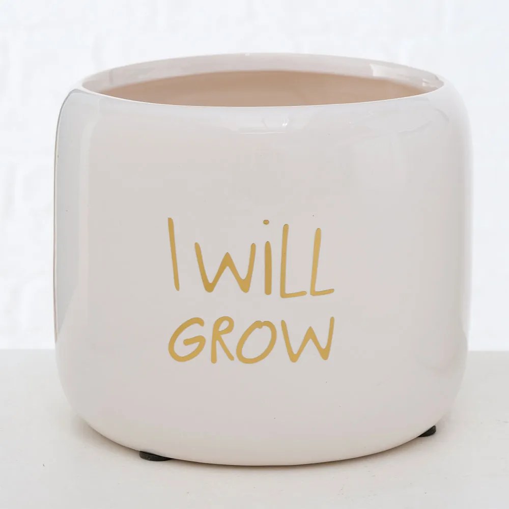 SUPORT GHIVECI, H 12 CM, CERAMICA, ALB/AURIU