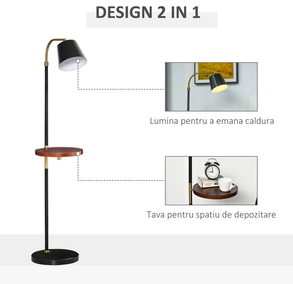 HOMCOM lampa de podea cu etajera, 43x29x160 cm, negru | AOSOM RO