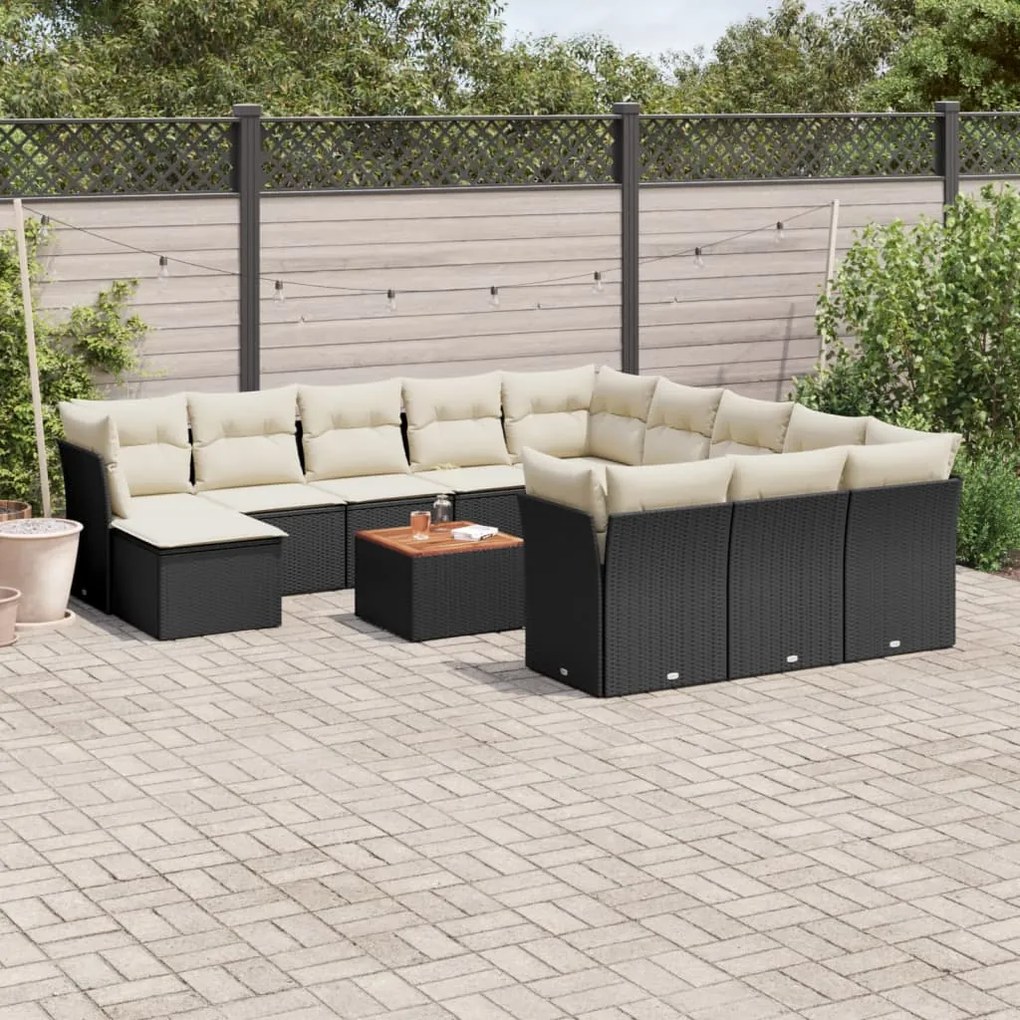 vidaXL Set mobilier de grădină cu perne, 13 piese, negru, poliratan