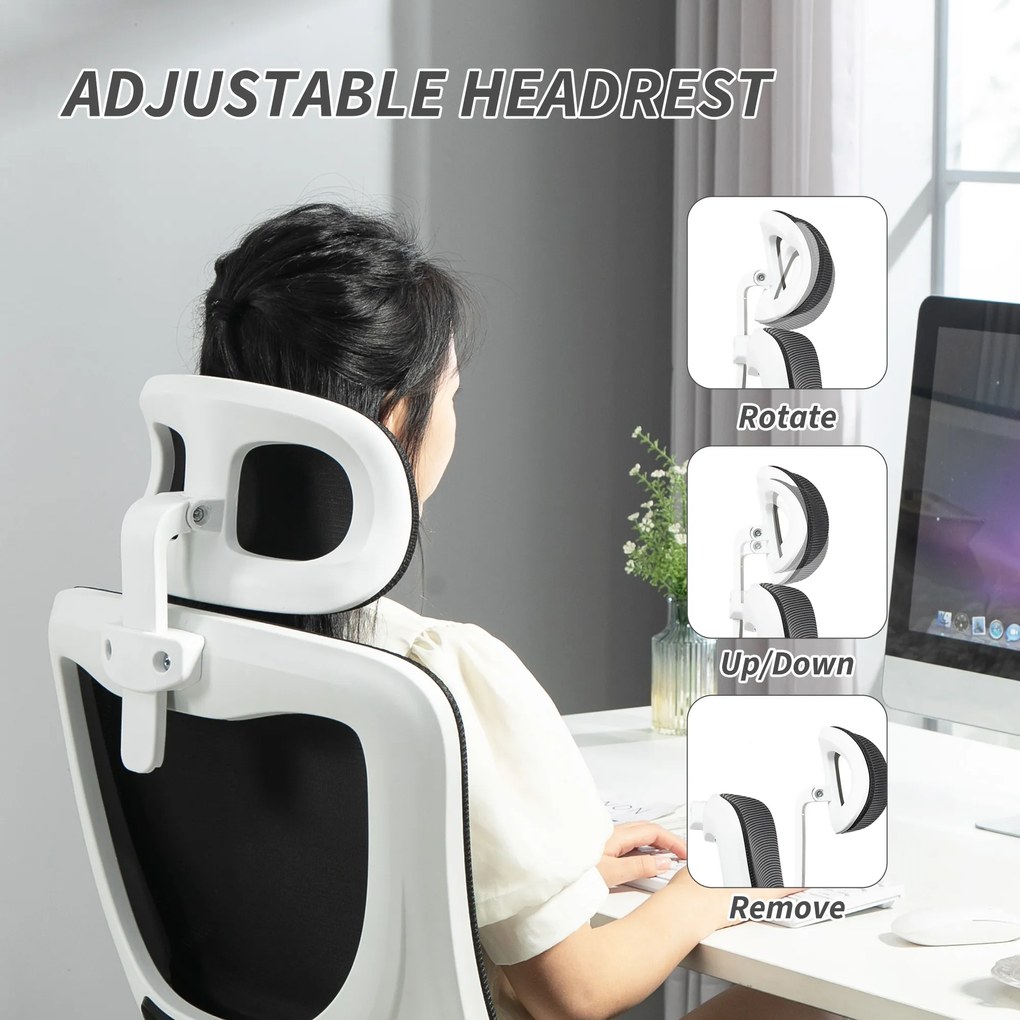 Vinsetto Scaun de Birou Ergonomic cu Tetieră Detașabilă Negru | Aosom Romania