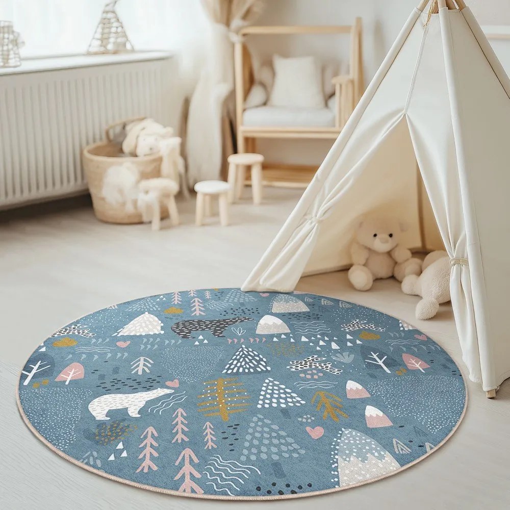 Covor pentru copii albastru lavabil ø100 cm Forest Land – Mila Home