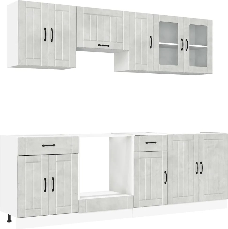 vidaXL Set dulapuri de bucătărie 8 piese „Lucca” gri beton Lemn