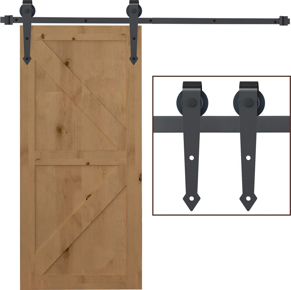 HOMCOM Kit pentru Ușă Culisantă, Șină pentru Ușă Culisantă Simplă cu Rolele Stil Rustic, 200x4x0,6 cm, Maro | Aosom Romania