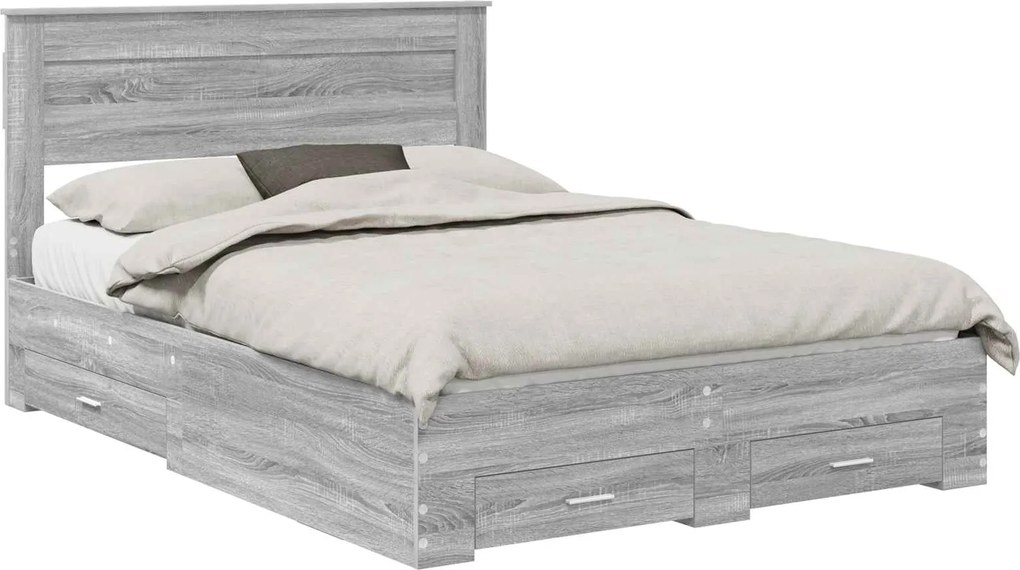 vidaXL Cadru de pat cu headboard Gri Sonoma 160 x 200 cm Lemn compozit