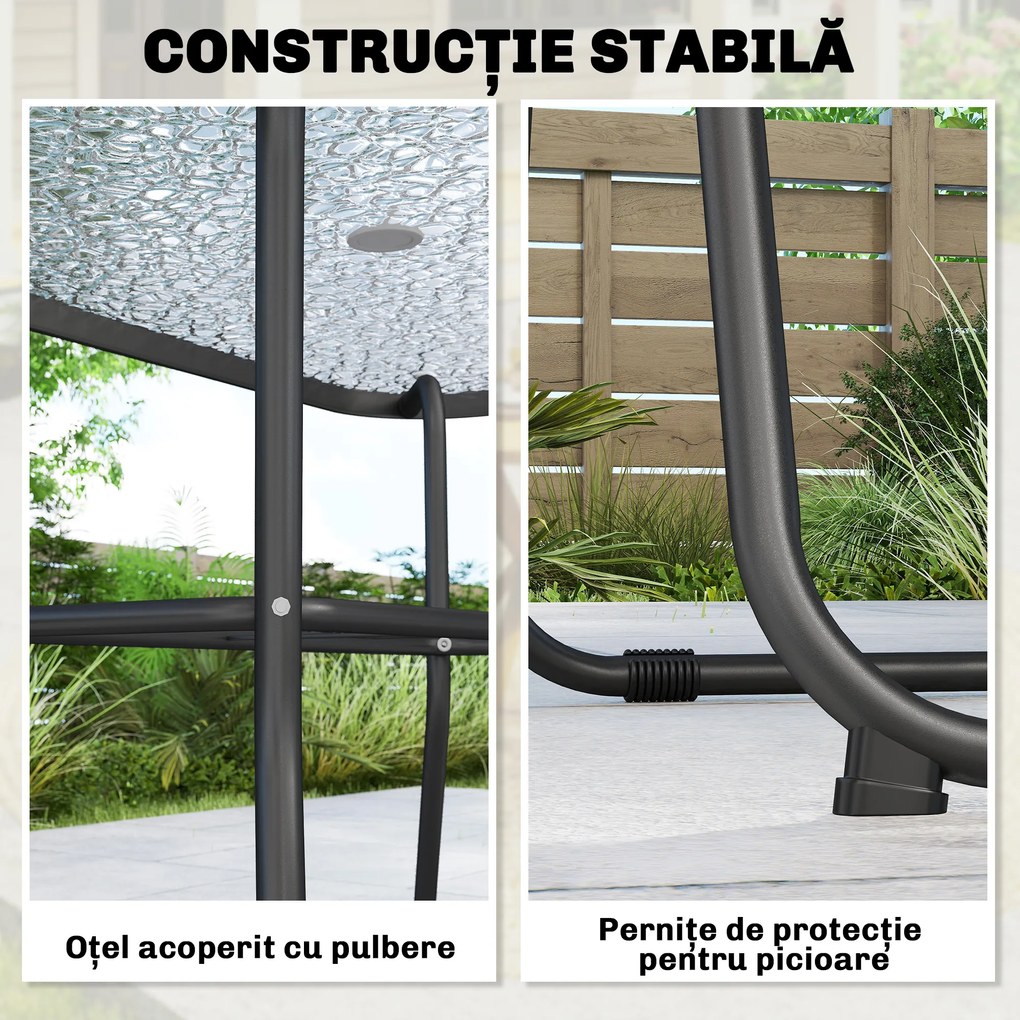 Outsunny Set de Masă de Grădină 8 Piese cu Umbrelă, Set Mobilier Grădină cu 6 Scaune Pliabile, Masă din Sticlă Temperată și Umbrelă pentru Terasă, Gri | Aosom Romania