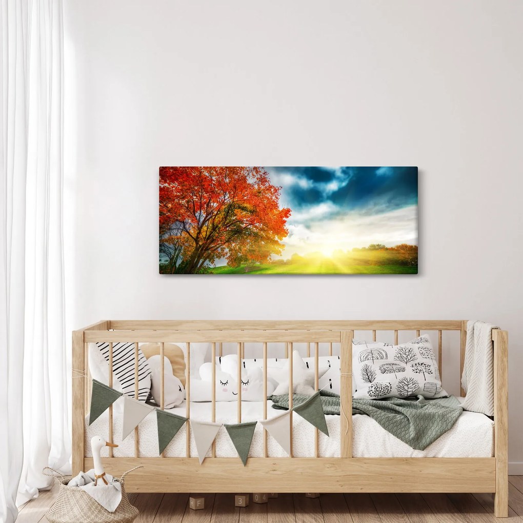 Tablou peisaj cu scufundat în razele solare (120x50 cm)