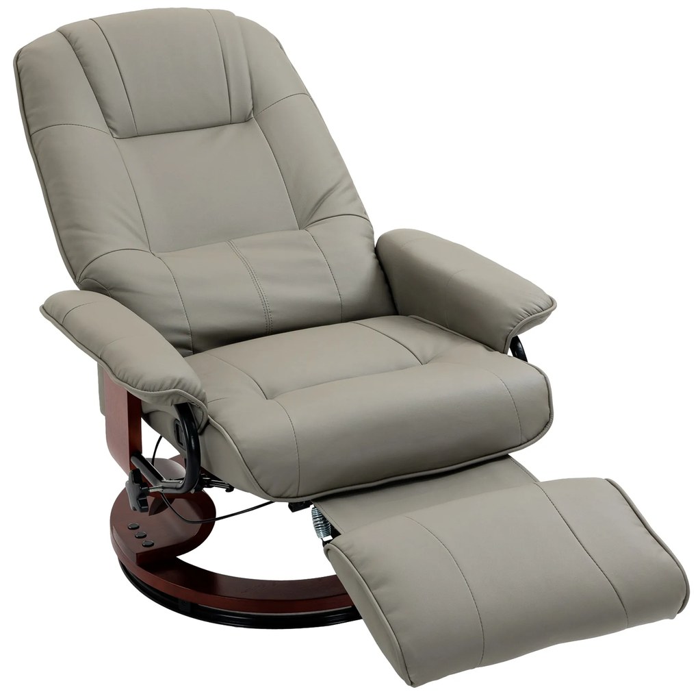 HOMCOM Fotoliu relax Fotoliu TV Fotoliu recliner Piele ecologică Scaun rotativ 360° Înclinat 145° Gri 78 x 87 x 100 cm | Aosom Romania