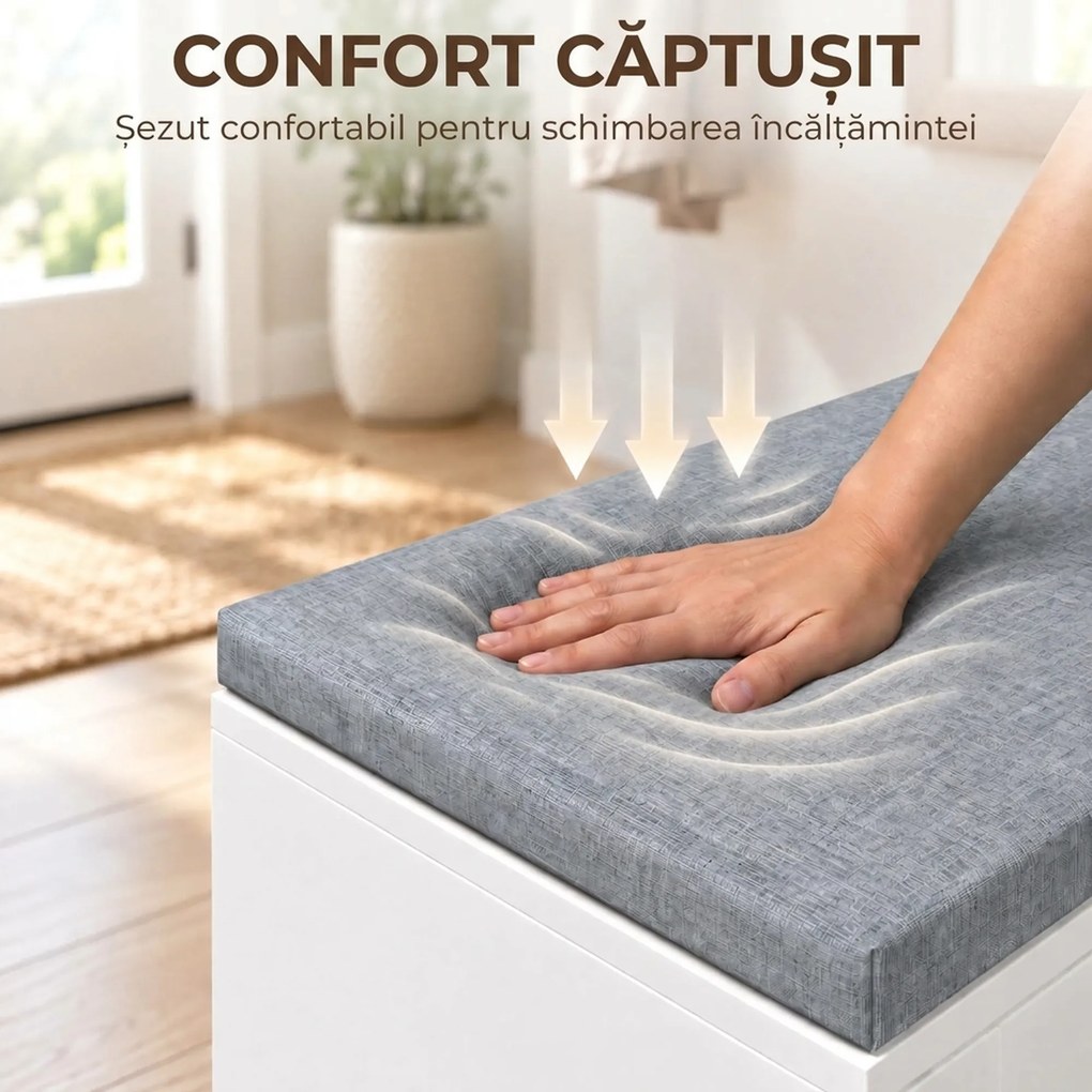 HOMCOM Bancă pentru pantofi cu pernă tapițată, 80x35,5x52,5 cm, alb | Aosom Romania