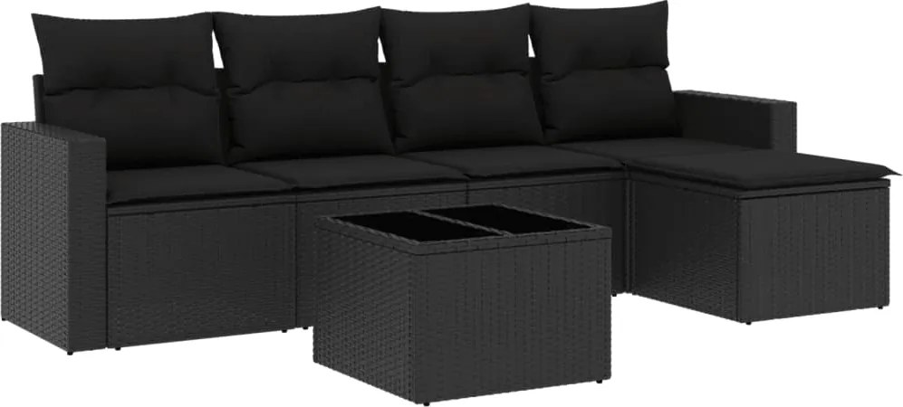 vidaXL Set mobilier de grădină cu perne, 6 piese, negru, poliratan
