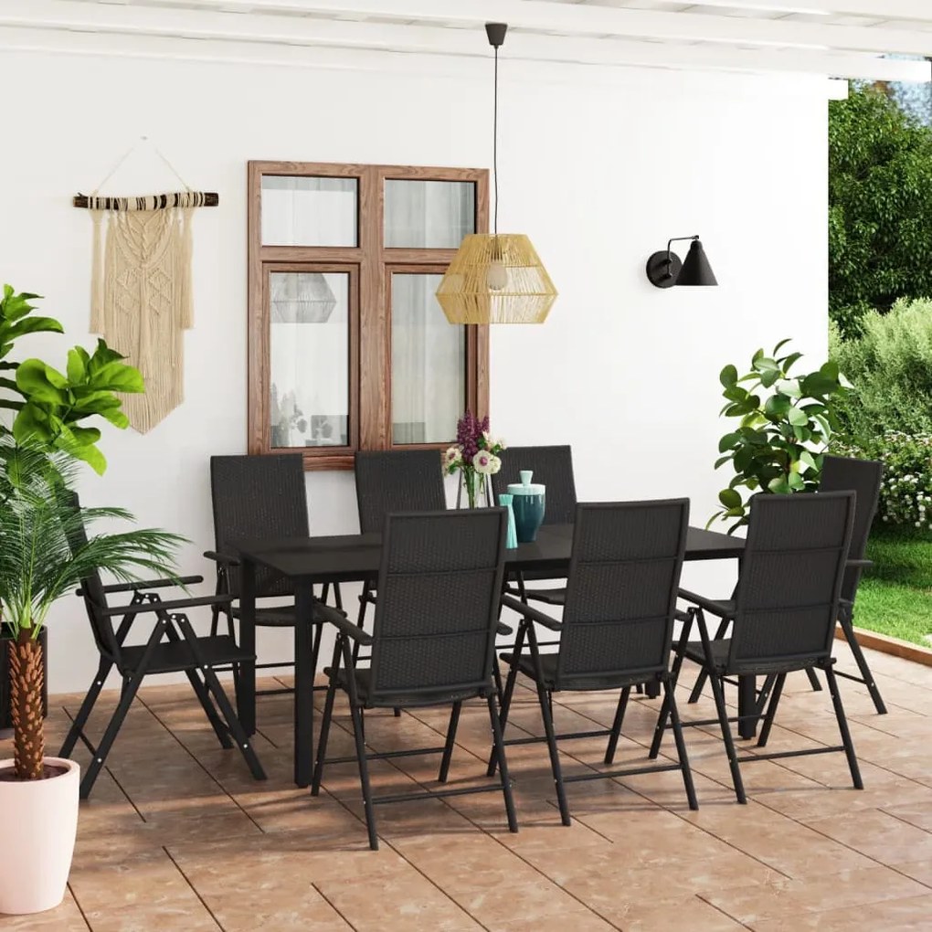 vidaXL Set mobilier de grădină, 9 piese, negru