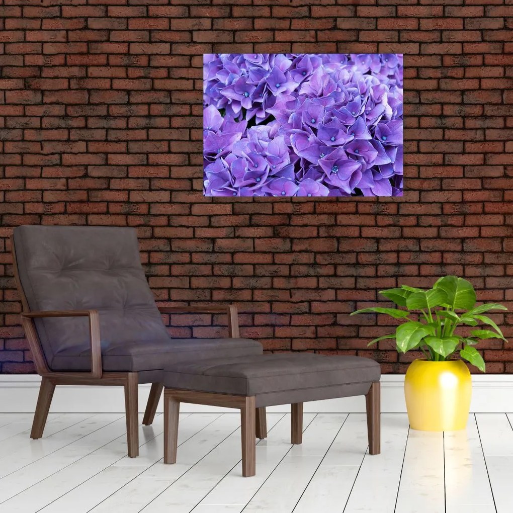 Tablou pe sticlă cu flori violete (70x50 cm)