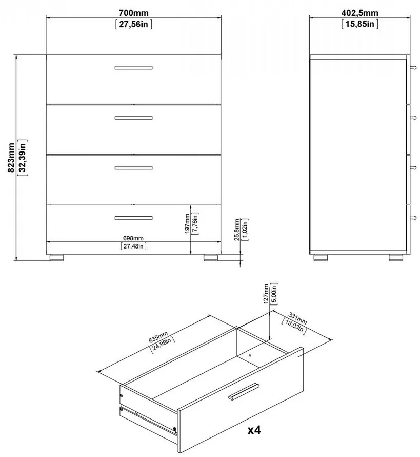 Comodă Pedro, stejar sonoma / alb lucios