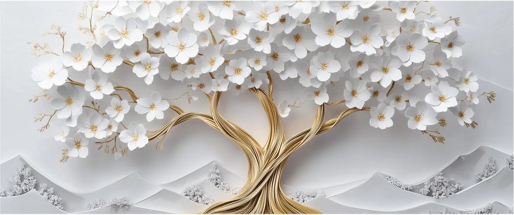 Tablou – Arborele vieții 3D plin de flori (120x50 cm)