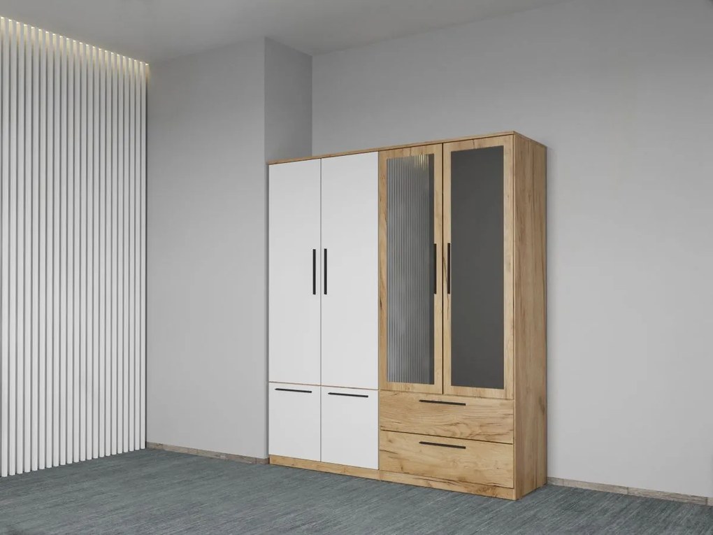 Set mobila dormitor 4 piese Alb/Stejar Levi C08