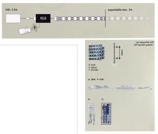 Paulmann 70587 - bandă LED RGB/20W dimerizabilă MAXLED 1,5m 230V + telecomandă