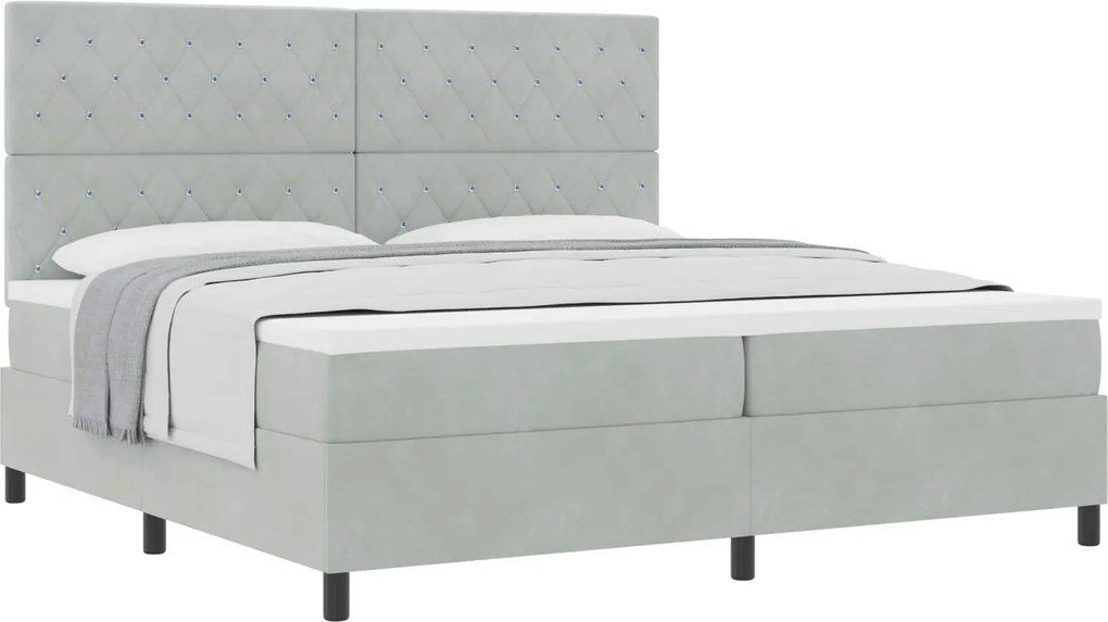 vidaXL Pat cu arcuri cu saltea Gri deschis 200 x 200 cm Catifea