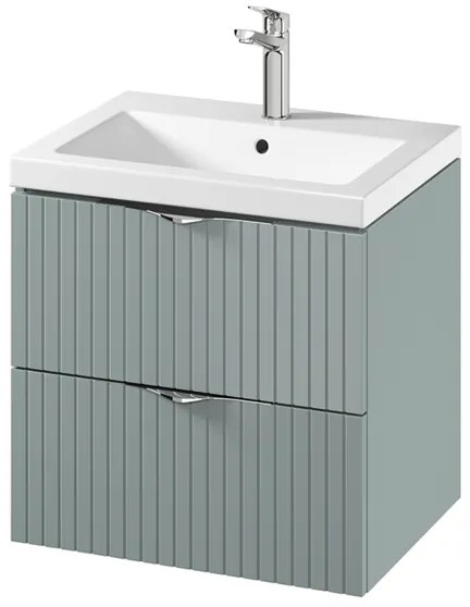 Set dulap baie suspendat 2 sertare si lavoar inclus 60 cm, dulap baie suspendat si dulap baie tip coloana, culoare fiord mat, MDF, Cersanit Tirso