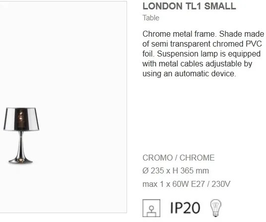 Veioza, lampa de masa LONDON CROMO TL1 SMALL 032368