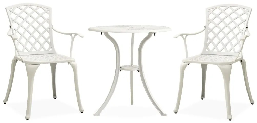 vidaXL Set mobilier bistro, 3 piese, alb, aluminiu turnat