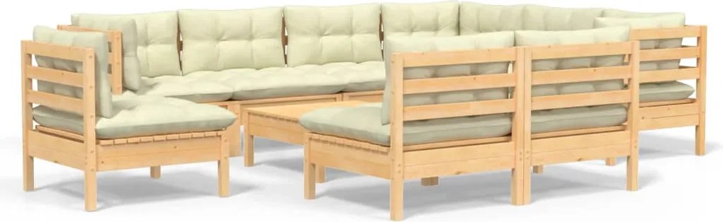 vidaXL Set mobilier grădină cu perne crem, 10 piese, lemn masiv de pin