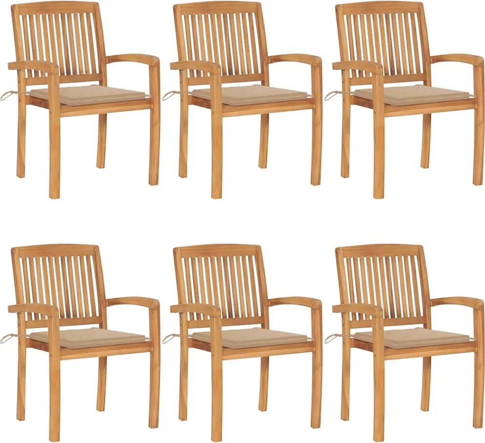 vidaXL Scaune grădină stivuibile cu perne, 6 buc, lemn masiv tec