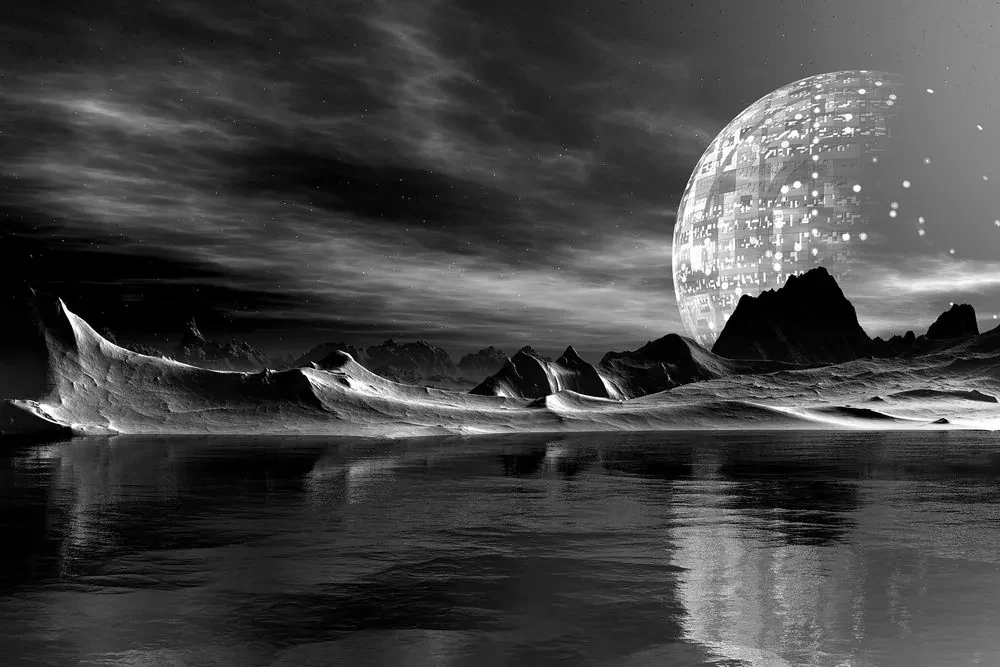 Tablou peisajul futurist în design alb-negru